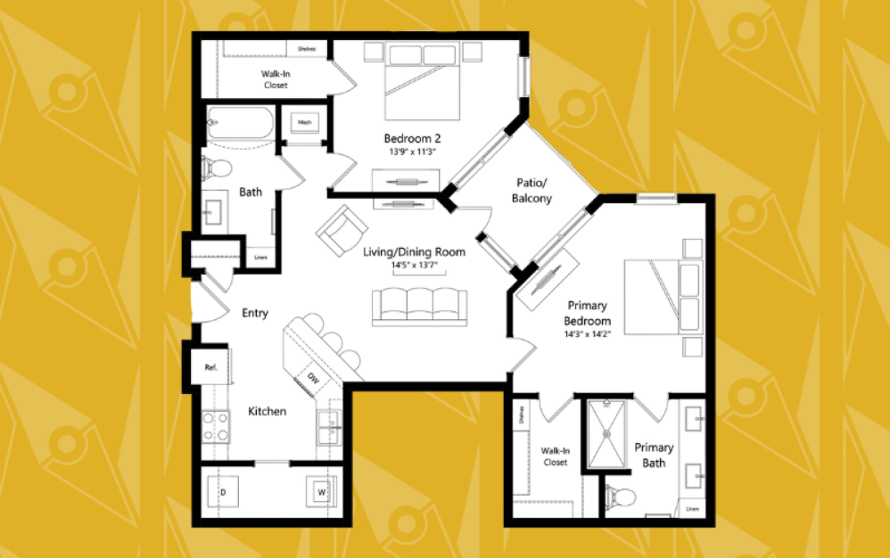 two bedroom two bathroom apartment with patio in downtown Richmond