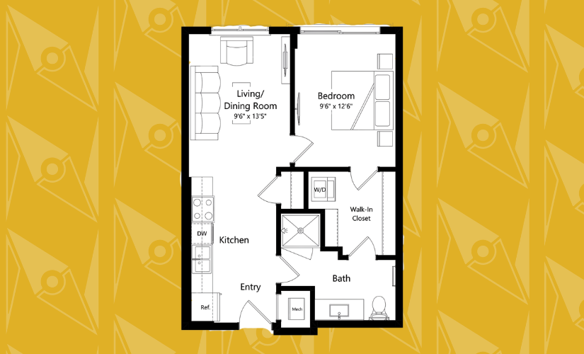 one bedroom apartment with walk in closet