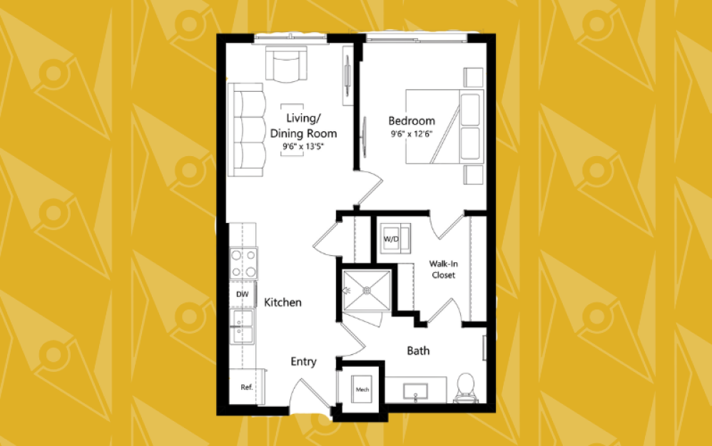 one bedroom apartment with walk in closet